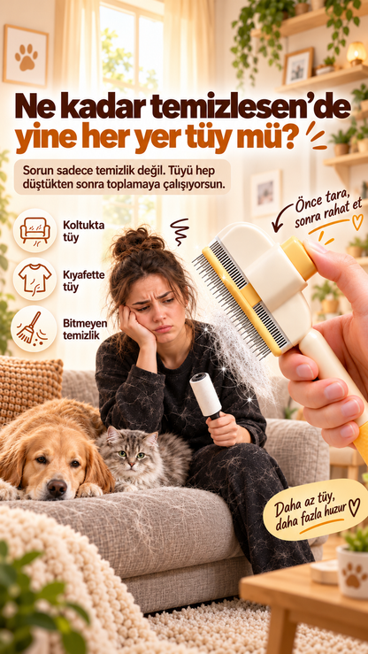 Tuyora™ Tek Tuşla Temizlenen Kedi & Köpek Tüy Tarağı