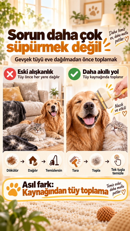 Tuyora™ Tek Tuşla Temizlenen Kedi & Köpek Tüy Tarağı