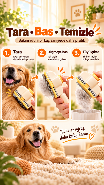 Tuyora™ Tek Tuşla Temizlenen Kedi & Köpek Tüy Tarağı