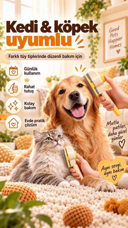 Tuyora™ Tek Tuşla Temizlenen Kedi & Köpek Tüy Tarağı